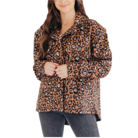 Simply Southern Shacket Womens XL Leopard Print Fuzzy Pockets Poly Versatile - Picture 1 of 15